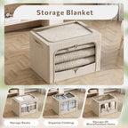 FHSQX 3 Pack Clothes Storage Bins - Foldable Metal Frame Storage Box - Stackable Linen Fabric Container Organizer Set with Ca
