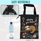 Car Garbage Bag Cute Brown Sloth and Floral Hanging Canvas Car Trash Bag Drawstring Car Back Seat Organizer for Car Back Front Seat Console with Adjustable Buckle