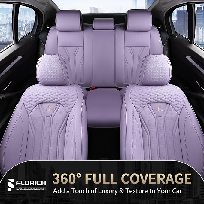 FLORICH Leather Seat Covers Full Set Purple Car Seat Cover Full Coverage Seat Covers Front Seats and Rear Waterproof Car Seat