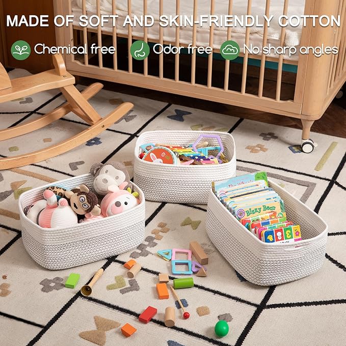 OIASKET Storage Baskets for Organizing 3 Pack, Woven Baskets for Shelves, Closet Organizer Bins Empty Gift Basket Toy Storage