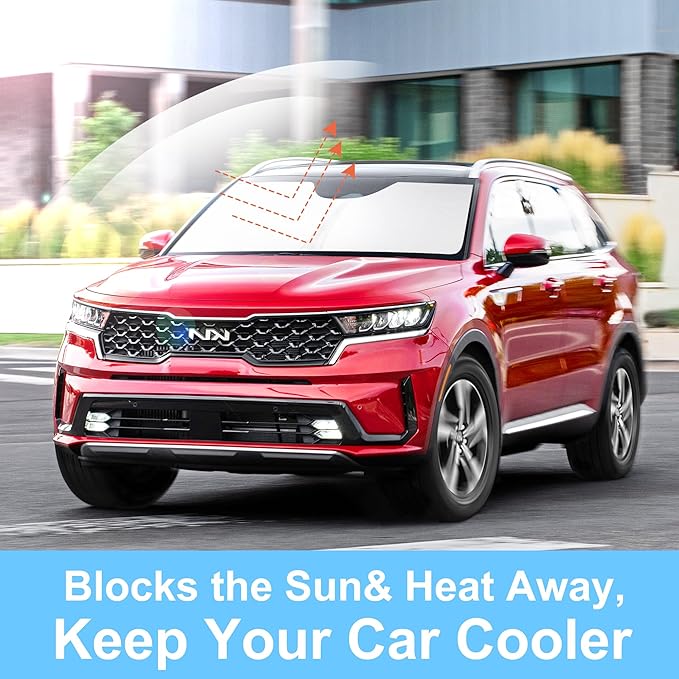 Front Windshield Sun Shade Foldable Car Front Window Sun Shade Windshield Shade Custom Fit for 2021-2025 2026 Kia Sorento SUV Block UV Rays Accessories Heat Keep Cooler
