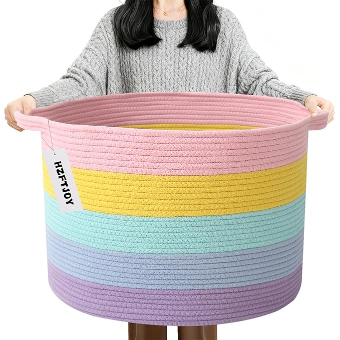 90L Large Blanket Basket,21.7"L x 21.7"W x 13.8"H Rope Woven Baskets with Handles, Toys Storage Bins,Laundry Basket Perfect f