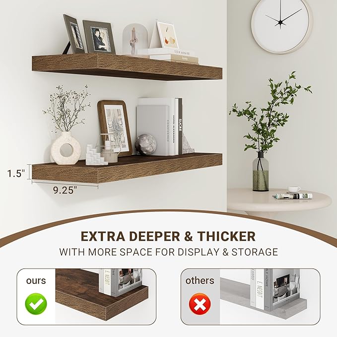 55 Inch Floating Shelves, 55"x9.25"x1.5" Inch Deep Floating Shelves for Wall, Wooden Shelves for Bathroom, Bedroom, Living Ro