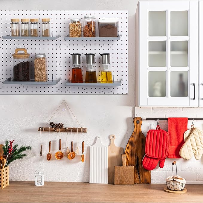 Lineshading 4 Pcs Pegboard Shelves, 12 x 5 Inch Metal Shelf Brackets Pegboard Tray Accessories Wall Organizer for Craft Room 