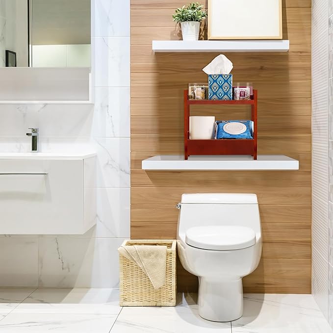 Sorbus Bamboo Bathroom Counter Organizer – 2-Tier Shelf with Hidden Drawer for Vanity, Matcha Station, Bathroom Sink Organize