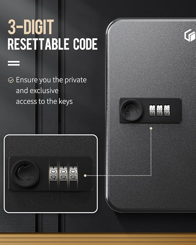 Uniclife 20 Position Key Cabinet with Combination Lock Resettable Black Digital Security Storage Box Steel Key Organizer with