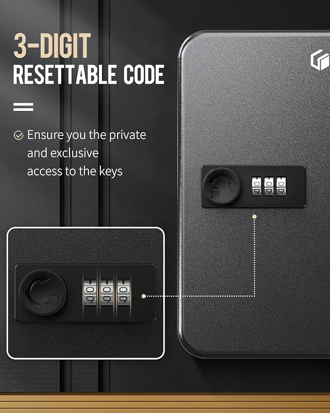 Uniclife 20 Position Key Cabinet with Combination Lock Resettable Black Digital Security Storage Box Steel Key Organizer with