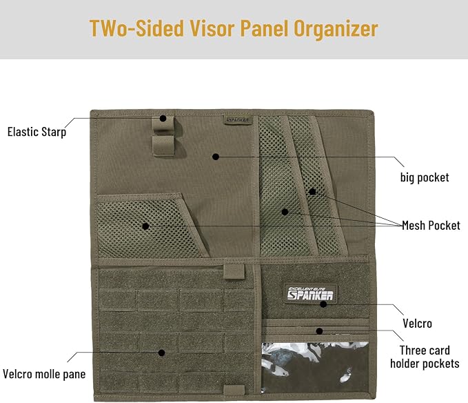 EXCELLENT ELITE SPANKER Tactical Visor Panel Organizer for Pickup F150 Large Molle Vehicle Sun Visor Holder Car Sunshade Storage Pouch