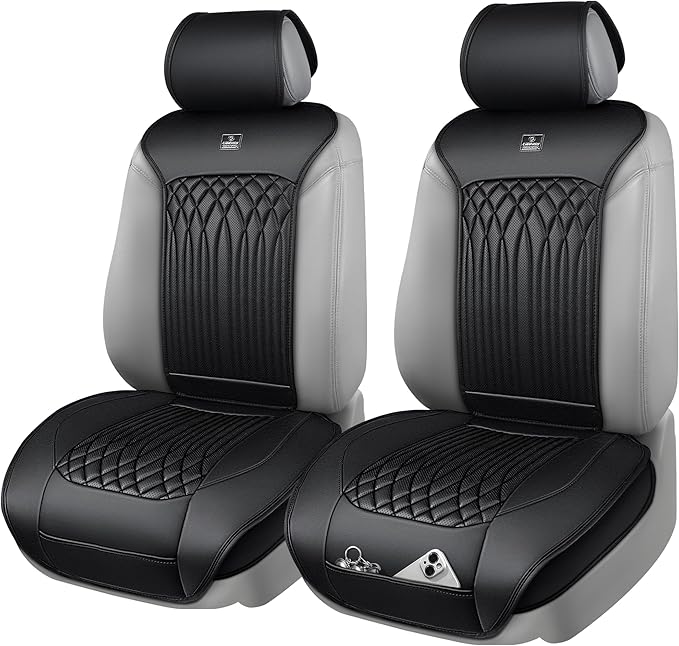 CAR PASS Car Seat Protector, Sideless Seat Covers for Cars, All Season Waterproof Nappa Leather Breathable Front Seats Cushio