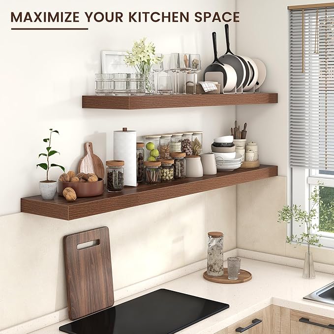 Floating Shelves for Wall, 55 Inch Wide x 12 Inch Deep Floating Shelves, Long Wood Floating Wall Shelf Shelves for Living Roo