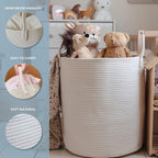 OrganiHaus Large Off-White Woven Laundry Basket w/Handles 52L, Rope Dirty Clothes Hamper, Blanket Basket for Living Room, Bab