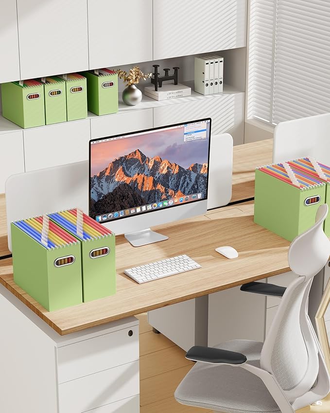 Oterri File Organizer Box, Portable Collapsible Cardboard File Folder Organizer with Handle for Letter Size Hanging Files, Do