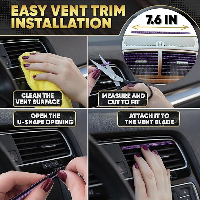 Purple Car Accessories Set, 27 Pieces – Bling Car Accessories for Women, Steering Wheel Cover, Rearview Mirror, Air Vent, Dashboard and Console Rhinestone Decor - Universal Fit Interior Styling Kit