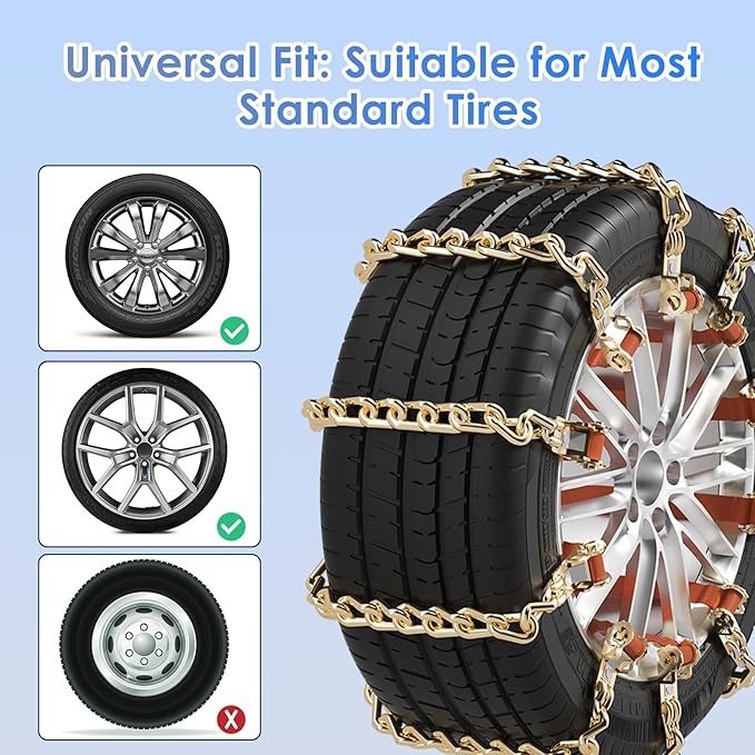 Qoosea Snow Chains 8Pcs Tire Chains Snow Chains for Car SUV Tire Chains with Tightening Buckles Universal Anti-Slip Snow Tire