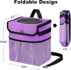 Car Trash Can Foldable Garbage Bin Leakproof 2.3 Gallons Car Trash Bag Purple