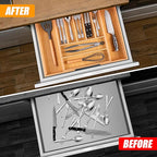 Bellsal Large Premium Bamboo Silverware Organizer - Expandable Utensil Drawer Organizer - 17"x19.6" Utensil Holder and Cutler