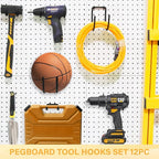 Heavy Duty Pegboard Hooks 12PC - Black Peg Board Hooks for Hanging Tools, Drill Holder, Only Fits 1/4" Peg Board, Ideal for g