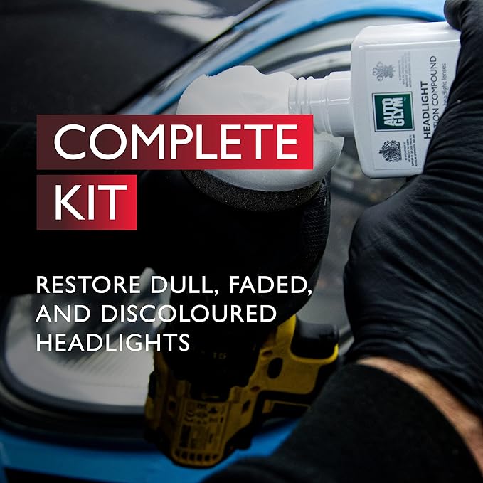 Autoglym Headlight Restoration Complete Kit, Quickly Restore Cloudy And Discoloured Headlights, Designed For Use With An Elec