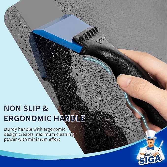 MR.SIGA 2 in 1 Mini Glass Squeegee with Built-in Ice Ripper, 5 Inch Blade, 2 Pack for Tile, Glass, Mirror, Shower, Window Tint, Car