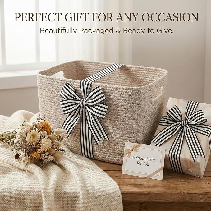 JMvicyroam Woven Blanket Basket,65L Large Storage Bin for Blankets Toys Clothes,Decorative Rope Basket for Living Room Bedroo