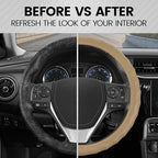 BDK Genuine Beige Leather Steering Wheel Cover for Car, Small 13.5-14 inch – Ergonomic Comfort Grip for Men & Women, Car Stee