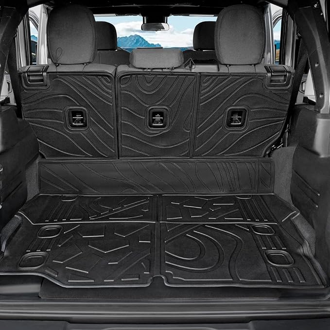 Floor Mats for Jeep Wrangler JL 4XE 4-Door 2021-2025 2026, All Weather Floor Mats Trunk Cargo Liner with Backrest Protectors and Door Sill Guards Accessories, Full Coverage Set