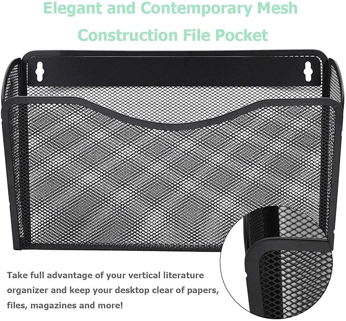 EASEPRES 6 Single Pocket Mesh Hanging File Organizer, Vertical Wall Mounted Magazine File Holder, Mount Basket Mail Paper Doc