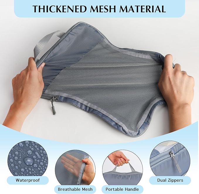PFEYRPK Lightweight Compression Packing Cubes for Suitcases, Compressible Expandable Travel Packing Organizer with Clear Toil