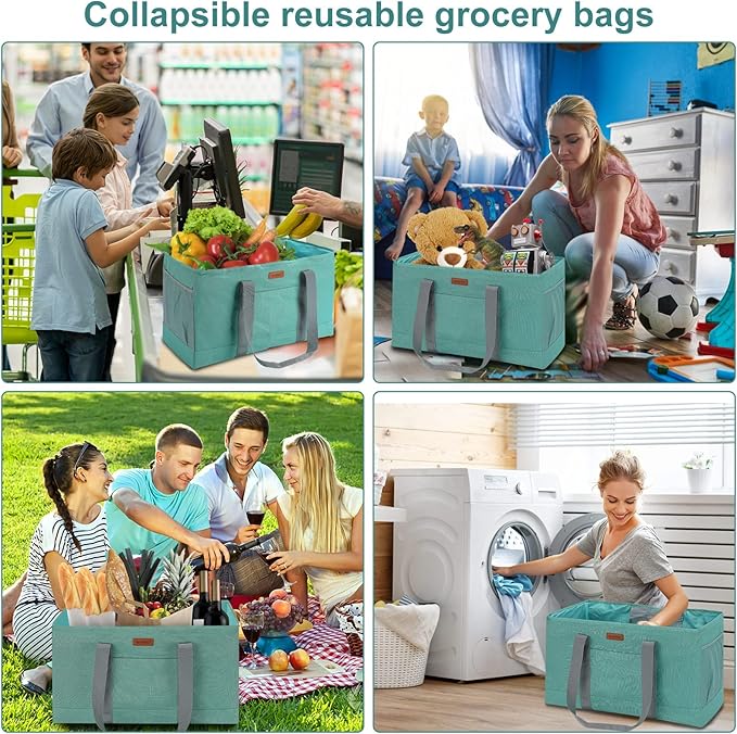 WONDAY Utility Tote, Extra Large Utility Tote Bag, Reusable Grocery Bags Foldable, Large Tote Bag With Handles Shopping Bags for Groceries, Picnic, Beach, Laundry (Green)