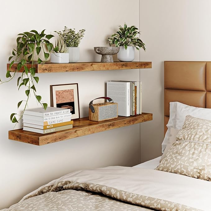 Fixwal Wall Shelves, 35" Long Heavy Duty Wall Mounted Rustic Wood Shelves for Living Room, Bedroom, Bathroom and Kitchen, Wal