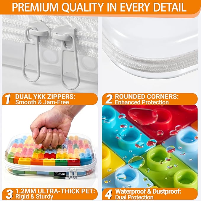 YQBRAO Hard Sided Clear Zipper Case for Storage- Professional-Grade Plastic Clear Zipper Pencil Case,Toy Storage Bins, Toilet