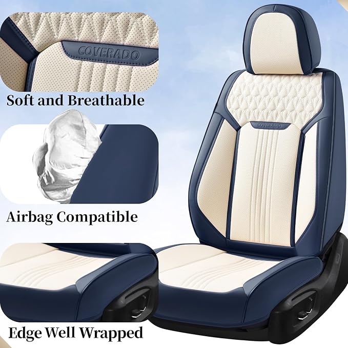 Coverado Front Seat Covers, Car Seat Covers Front Seats, Leather Seat Cover for Cars, Waterproof Seat Covers, Car Seat Protec