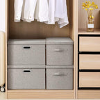 Graciadeco Large 17" 36 Quart Collapsible Stackable Storage Bins with Lids, 5 Packs Beige Linen Fabric Closet Boxes with Lids