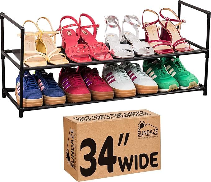 Sundaze Shoe Rack - 2 Tier Shoe Rack for Front Door Entrance, Sturdy Long Shoe Organizer for Closet, Bedroom, Entryway, Garag