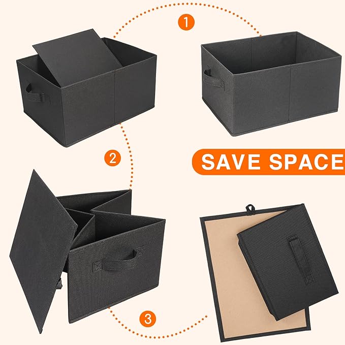 JAKAGO Fabric Storage Bins set of 4 Rectangle Storage Baskets with Handle Foldable Closet Organizer for Clothes Towel bedding