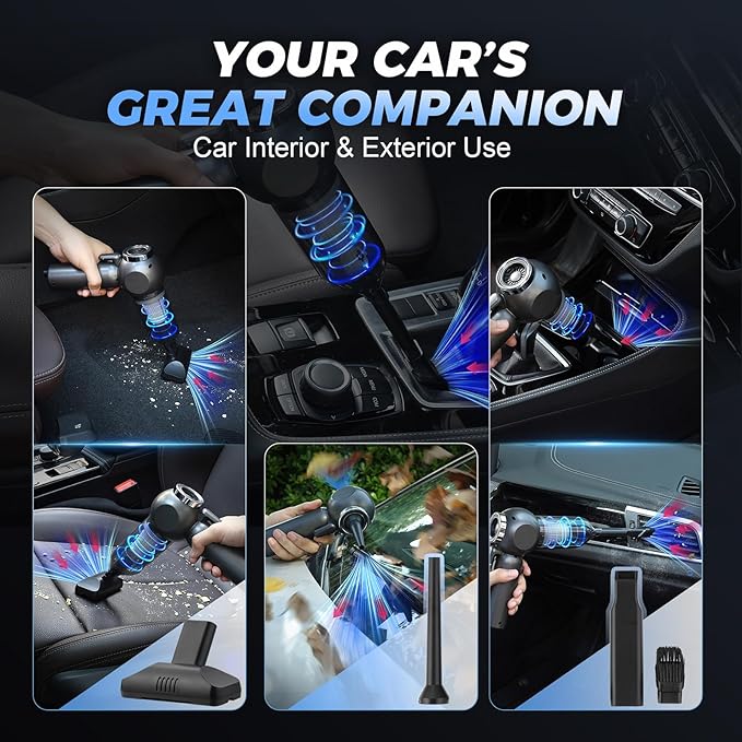Handheld Car Vacuum Cleaner, 6 in 1 Multi-function Cordless Small Vacuum, 17000PA Adjustable Portable with Brushless Motor fo