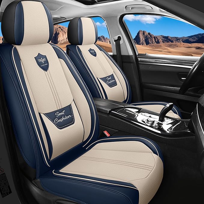 LINGVIDO Car Seat Covers for Front Seats (2 Seats) - Premium Perforated Nappa Leather,Waterproof Shield, Omni-Adapt Fit for S