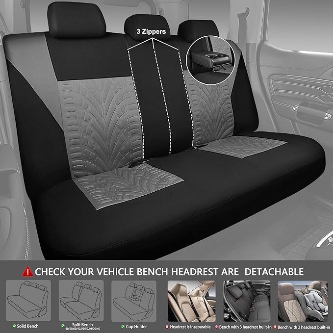 CAR PASS Car Seat Covers Full Sets, Front & Split Rear Bench for Car, 3D Tyre Embossed Automotive Interior Covers, Airbag Com