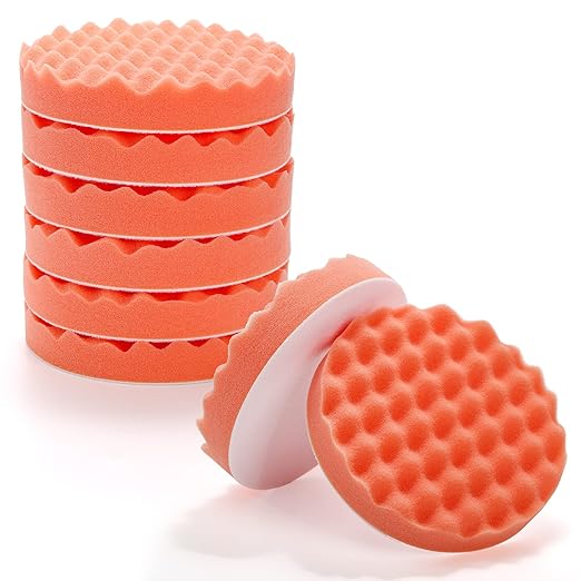 Fasmov 8 Pack 6" Buffing Polishing Pads Waffle Buffing Pads, Orange Microfiber Buffing Pads Cutting Polishing Pad, Foam Polish Pad for Car Buffer Polisher Compounding, Polishing and Waxing