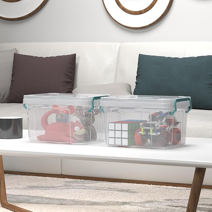 Covetree 7 Pack Small Storage Bins Plastic Storage Container Stackable Box with Lids,with Handle Clear Plastic Container for 