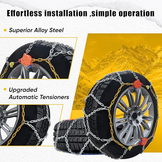 232605 Adjustable Snow Tire Chains for Light Truck, SUV, Cars, Pickups, 2 Pack Anti-slip Snow Chains for Pickup Trucks Winter