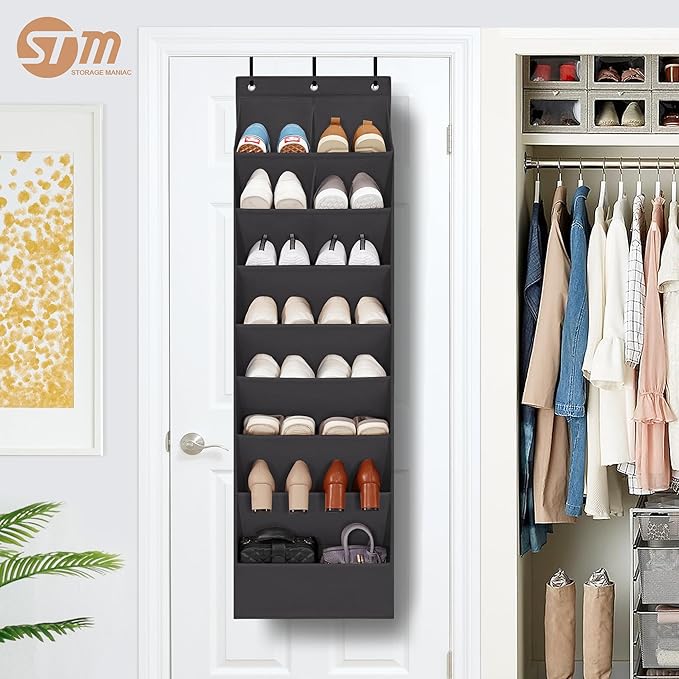 STORAGE MANIAC Over the Door Shoe Organizer Heavy-Duty Large Deep Pocket Hanging Shoe Organizer Shoe Rack Door Closet Shoe Or