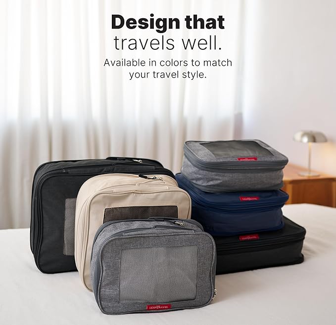 LeanTravel Premium Compression Packing Cubes for Travel - Suitcase Organizer Bags with Double Zipper & Breathable Mesh Panel 
