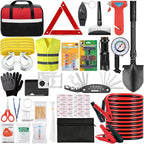 Car Roadside Emergency Kit - Car Emergency Kit with Jumper Cables, Tow Rope, Folding Shovel, Safety Hammer, Reflective Warnin