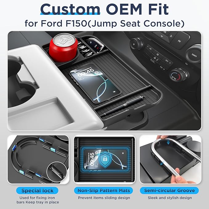2011-2026 For Ford F150 F250 F350 F450 F550 F650 Front Seat Headrest Oraganizer [Large Cup Holder] Console Storage F150 F250 F350 F450 F550 F650 Super Duty Accessories(Jump Seat Only) Black