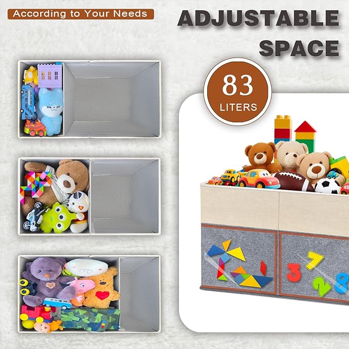 2 Pack Large Toy Storage Box with Clear Lids Collapsible Toy Organizer Chest with Adjustable Dividers Kids Storage Bin Basket