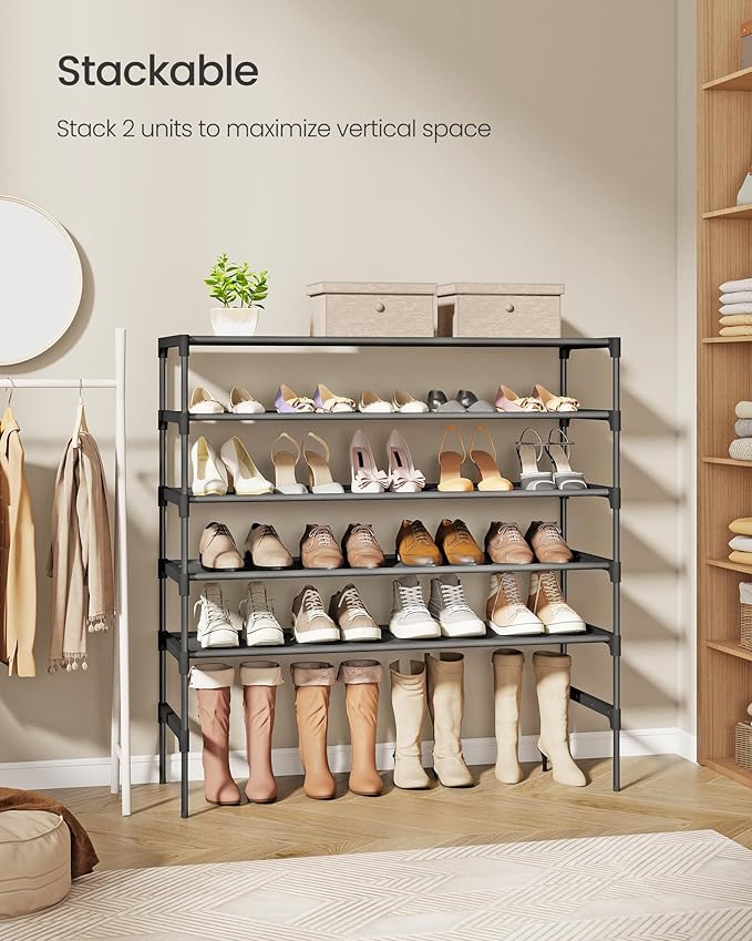 SONGMICS Shoe Rack, 3-Tier Shoe Storage Organizer, Space-Saving, 11.7 x 36.1 x 21 Inches, Entryway, Metal Frame, Non-Woven Fa