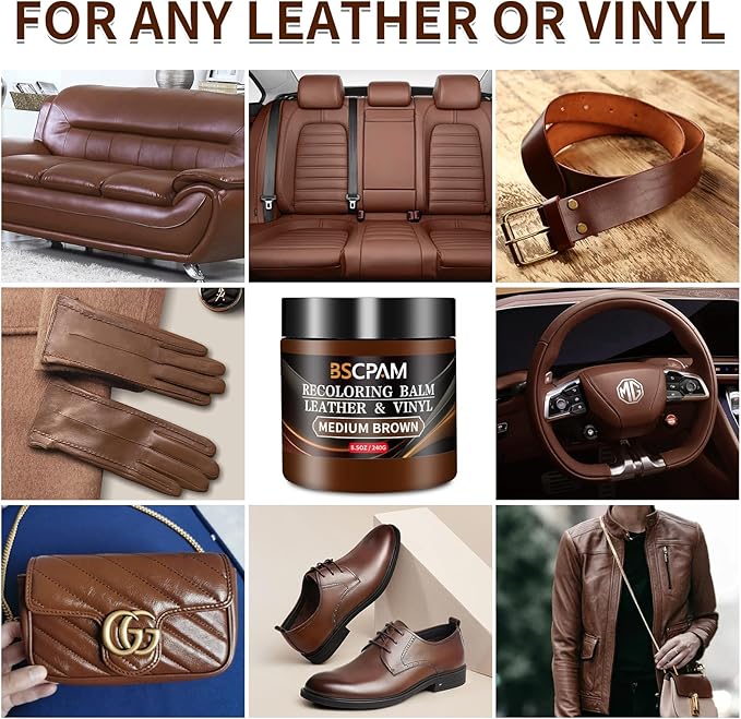 Medium Brown Leather Recoloring Balm,Leather Couch Scratch/Stain Remover,Leather Repair kit for Vinyl Furniture and Car Inter
