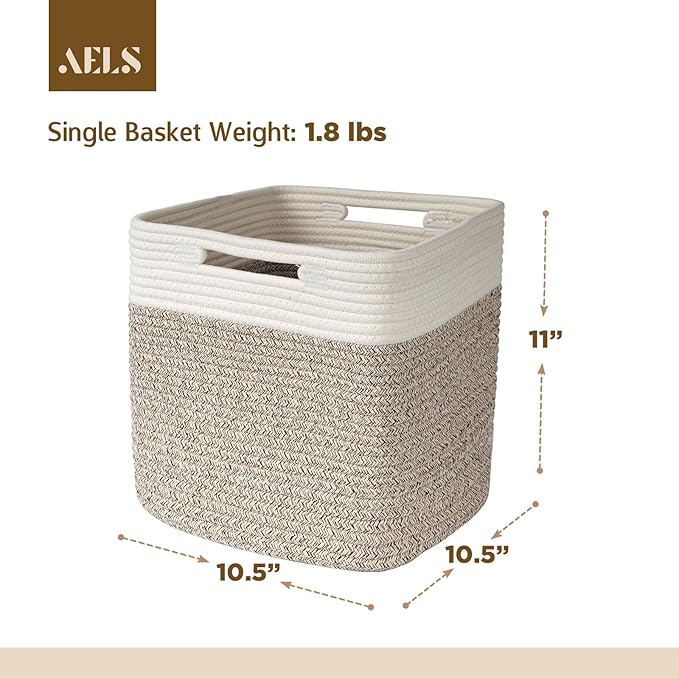 AELS Hand Woven Cotton Baskets for Storage, Cube Storage Bins with Handles, Foldable Collapsible Closet Organizers and Storag