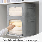 FHSQX 2 Pack Clear Window Storage Bins Stackable Linen Fabric Storage for Clothes Foldable Box Organizer Set with Carrying Ha